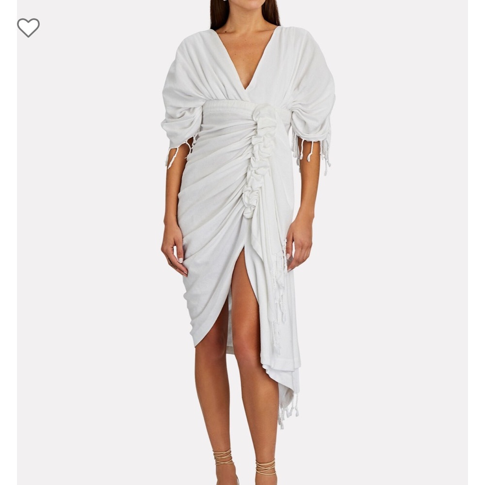 JUST BEE QUEEN LUMA RUCHED HIGH-LOW MIDI DRESS - WHITE SZ SMALL